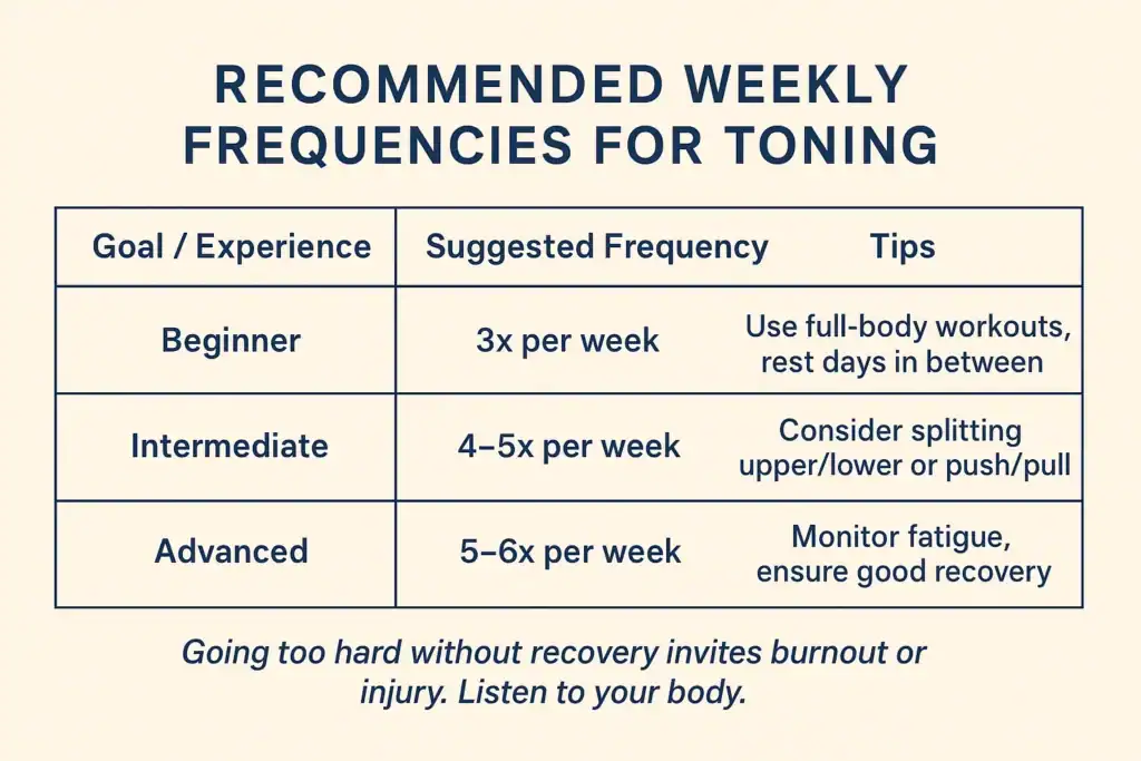 Graphic to show how often you should do exercise to help with toning Halesowen